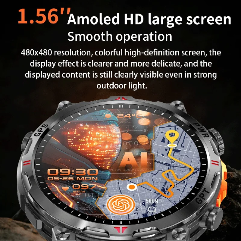 KC93 Smartwatch GPS-positionering ChatGPT Sport Hjertefrekvens Multifunktions Sundhedsmonitorering Bærbar Ur - Sort Rem