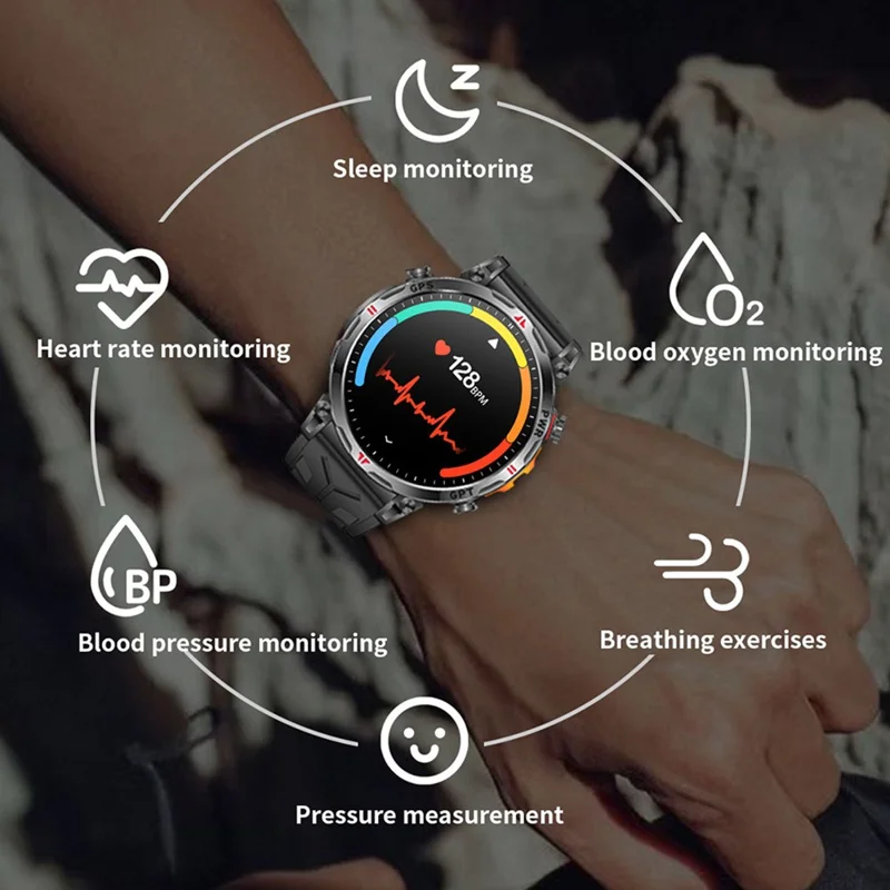 KC93 Smartwatch GPS-positionering ChatGPT Sport Hjertefrekvens Multifunktions Sundhedsmonitorering Bærbar Ur - Sort Rem