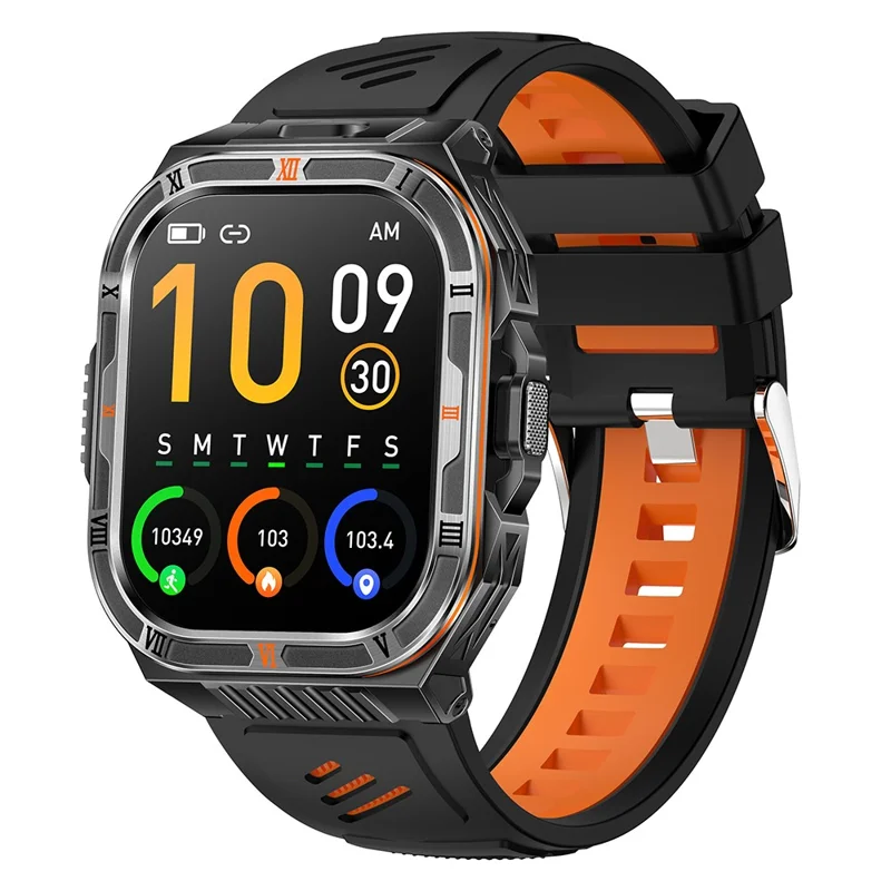 HT38 2.01 Inch IPS Screen Smart Watch for Outdoor Sports IP68 Waterproof Health Monitor Bluetooth-compatible Calling Wristwatch - Black+Orange