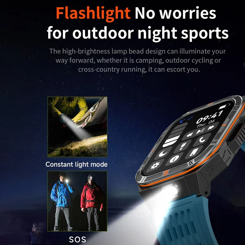 HT38 2.01 Inch IPS Screen Smart Watch for Outdoor Sports IP68 Waterproof Health Monitor Bluetooth-compatible Calling Wristwatch - Black+Orange