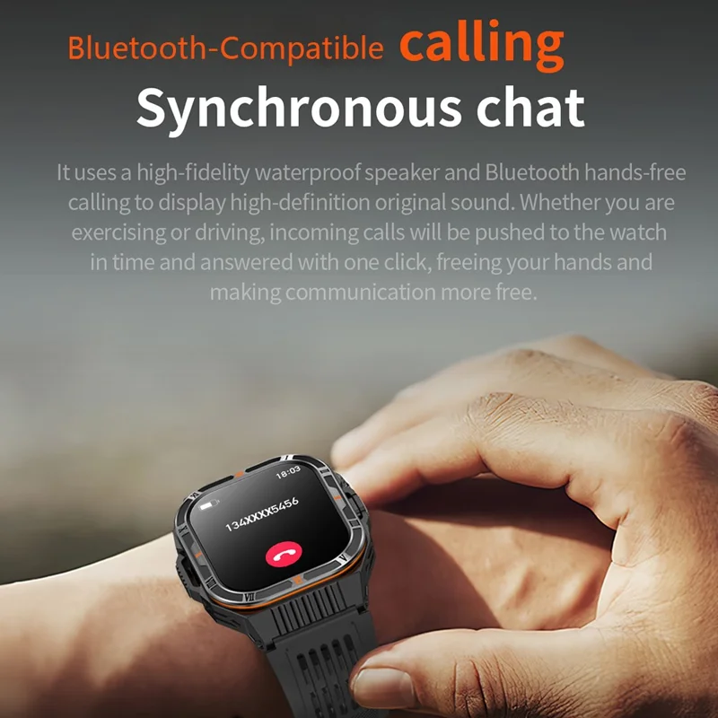 HT38 2.01 Inch IPS Screen Smart Watch for Outdoor Sports IP68 Waterproof Health Monitor Bluetooth-compatible Calling Wristwatch - Black+Orange