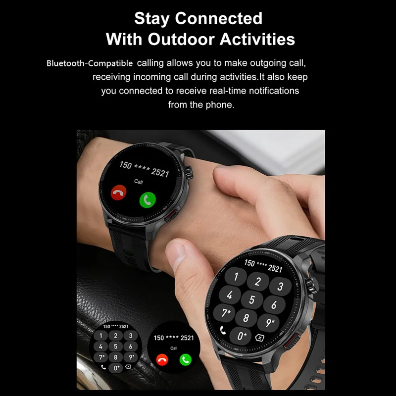 DTG6 1.43 Inch AMOLED HD Screen Smartwatch Bluetooth-compatible Call Health Monitor Wristwatch for Android  /  iOS, 4GB Memory - Black