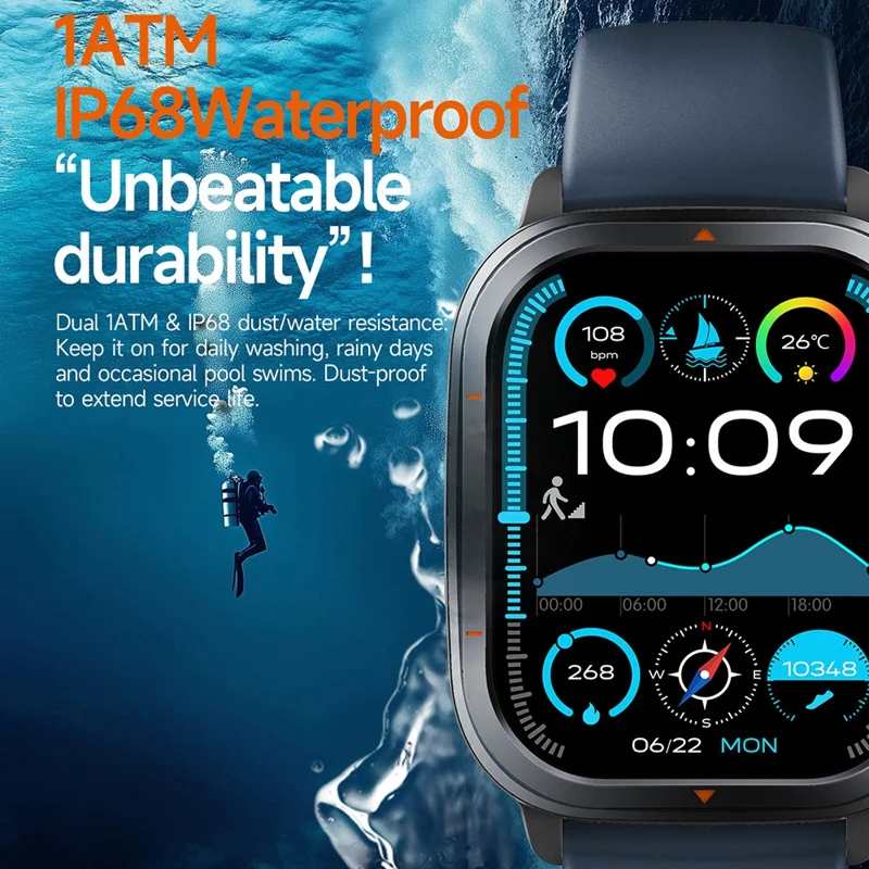 TS500 2.01 Inch IPS Screen Sports  Smartwatch Health Monitor Bluetooth-compatible Calling Wristwatch with Compass Altimeter Barometer - Black