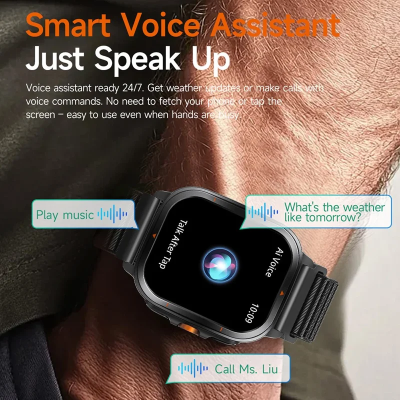 TS500 2.01 Inch IPS Screen Sports  Smartwatch Health Monitor Bluetooth-compatible Calling Wristwatch with Compass Altimeter Barometer - Black