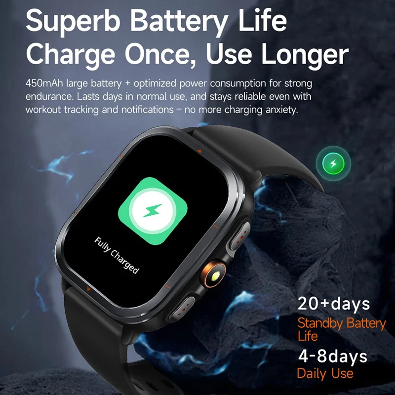 TS500 2.01 Inch IPS Screen Sports  Smartwatch Health Monitor Bluetooth-compatible Calling Wristwatch with Compass Altimeter Barometer - Black