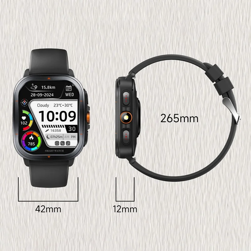 TS500 2.01 Inch IPS Screen Sports  Smartwatch Health Monitor Bluetooth-compatible Calling Wristwatch with Compass Altimeter Barometer - Black