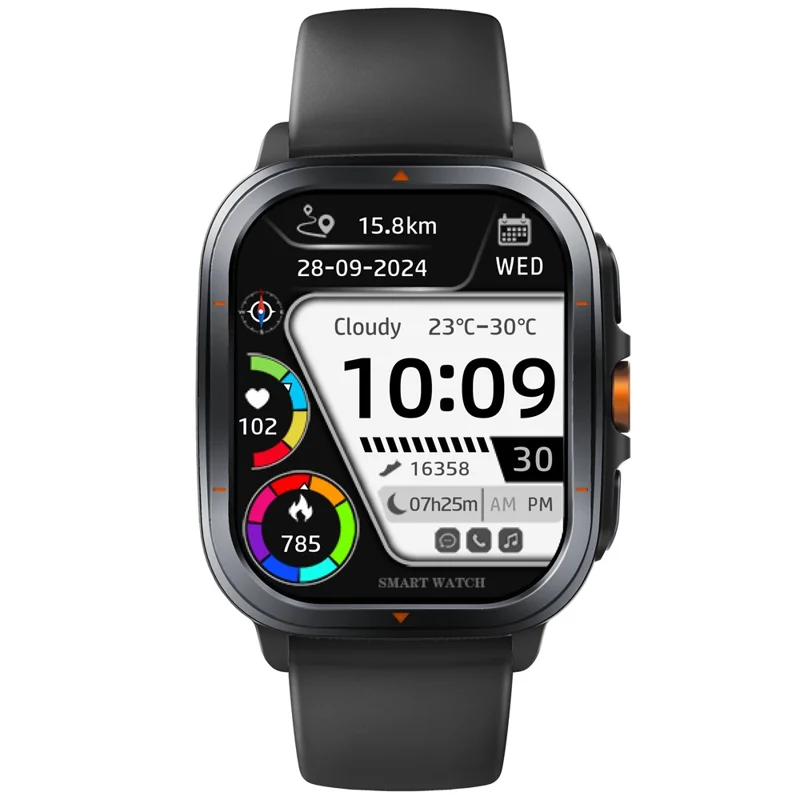 TS500 2.01 Inch IPS Screen Sports  Smartwatch Health Monitor Bluetooth-compatible Calling Wristwatch with Compass Altimeter Barometer - Black