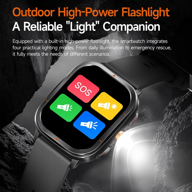 TS500 2.01 Inch IPS Screen Sports  Smartwatch Health Monitor Bluetooth-compatible Calling Wristwatch with Compass Altimeter Barometer - Black