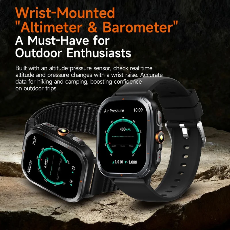 TS500 2.01 Inch IPS Screen Sports  Smartwatch Health Monitor Bluetooth-compatible Calling Wristwatch with Compass Altimeter Barometer - Black