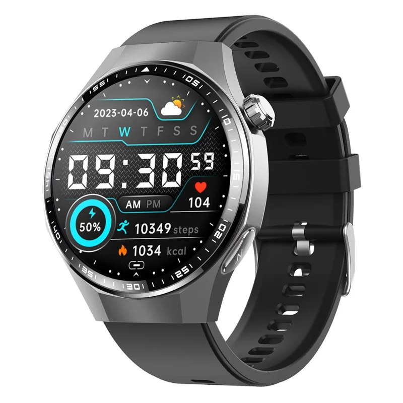 F230 Smartwatch mit BT-Anruf, EKG, Herzfrequenz, Sauerstoffsättigung, Blutdruck, wissenschaftlichem Schlafmonitoring, SOS-Alarm – Schwarzes Silikonarmband