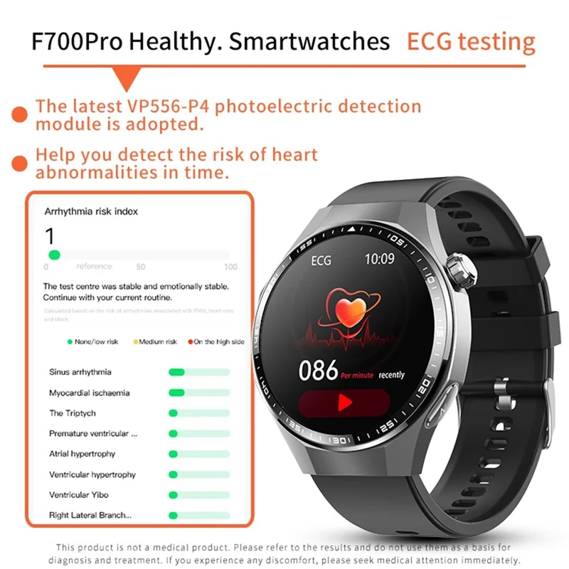 F230 Smartwatch mit BT-Anruf, EKG, Herzfrequenz, Sauerstoffsättigung, Blutdruck, wissenschaftlichem Schlafmonitoring, SOS-Alarm – Schwarzes Silikonarmband