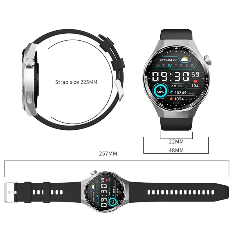 F230 Smartwatch mit BT-Anruf, EKG, Herzfrequenz, Sauerstoffsättigung, Blutdruck, wissenschaftlichem Schlafmonitoring, SOS-Alarm – Schwarzes Silikonarmband