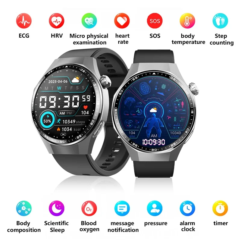 F230 Smartwatch mit BT-Anruf, EKG, Herzfrequenz, Sauerstoffsättigung, Blutdruck, wissenschaftlichem Schlafmonitoring, SOS-Alarm – Schwarzes Silikonarmband