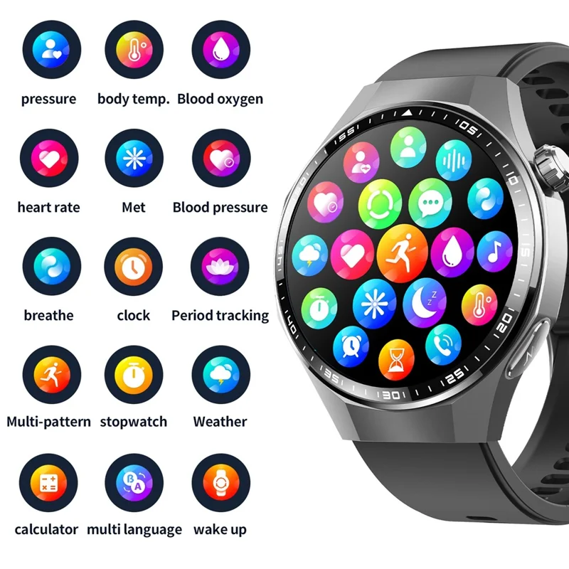 F230 Smartwatch mit BT-Anruf, EKG, Herzfrequenz, Sauerstoffsättigung, Blutdruck, wissenschaftlichem Schlafmonitoring, SOS-Alarm – Schwarzes Silikonarmband