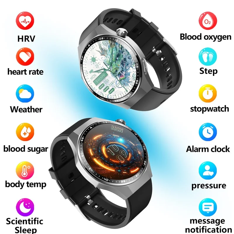 F230 Smartwatch mit BT-Anruf, EKG, Herzfrequenz, Sauerstoffsättigung, Blutdruck, wissenschaftlichem Schlafmonitoring, SOS-Alarm – Schwarzes Silikonarmband