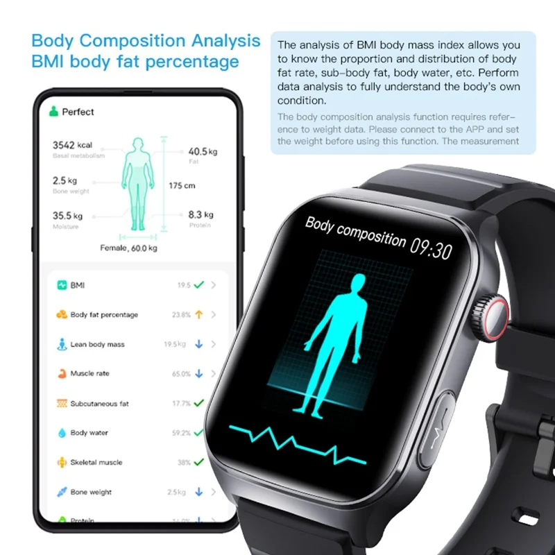 F320 Smart Watch ECG PPG Health Monitor Heart Rate Blood Pressure SOS Fall Detection Watch - Black Silicone