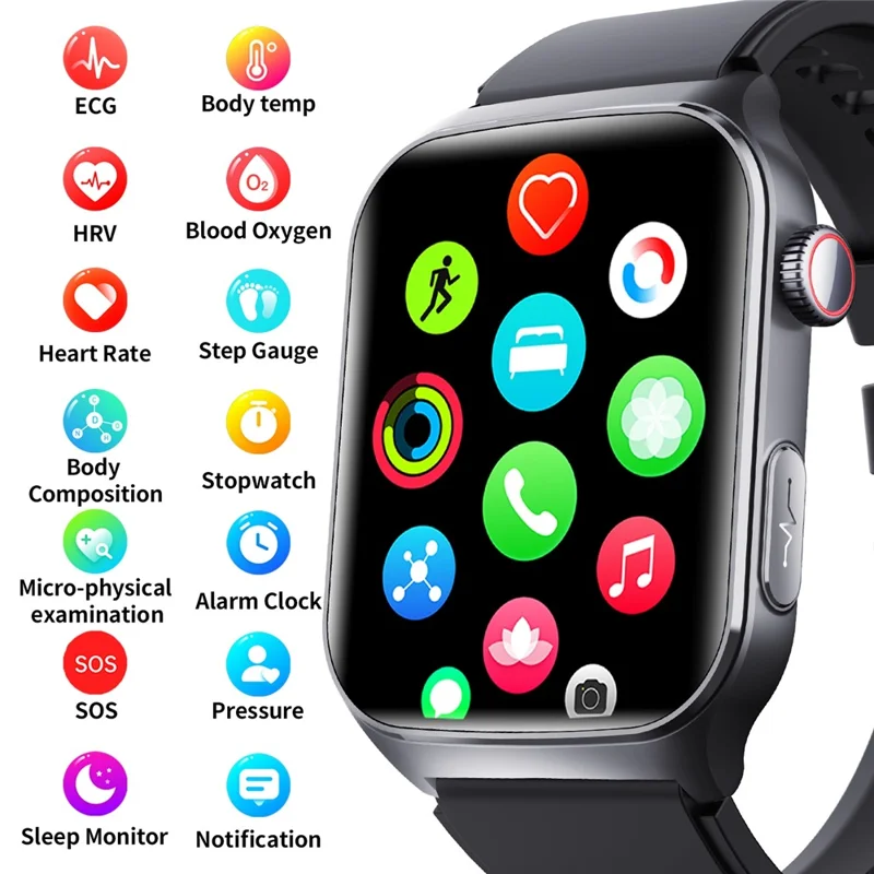 F320 Smart Watch ECG PPG Health Monitor Heart Rate Blood Pressure SOS Fall Detection Watch - Black Silicone