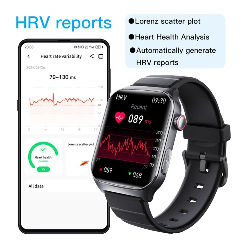 F320 Smart Watch ECG PPG Health Monitor Heart Rate Blood Pressure SOS Fall Detection Watch - Black Silicone