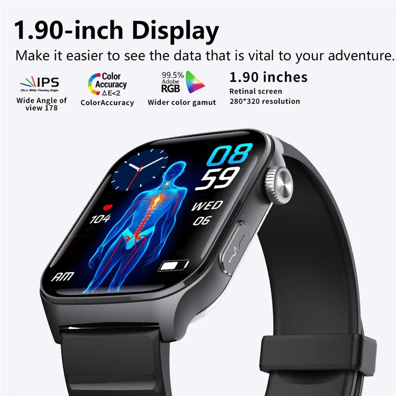 F320 Smart Watch ECG PPG Health Monitor Heart Rate Blood Pressure SOS Fall Detection Watch - Black Silicone
