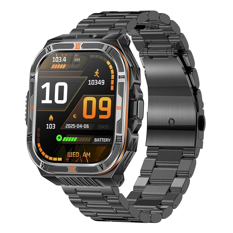 HT38 2.01 Inch IPS Screen Smart Watch for Outdoor Sports IP68 Waterproof Health Monitor Bluetooth-compatible Calling Wristwatch, Steel Strap