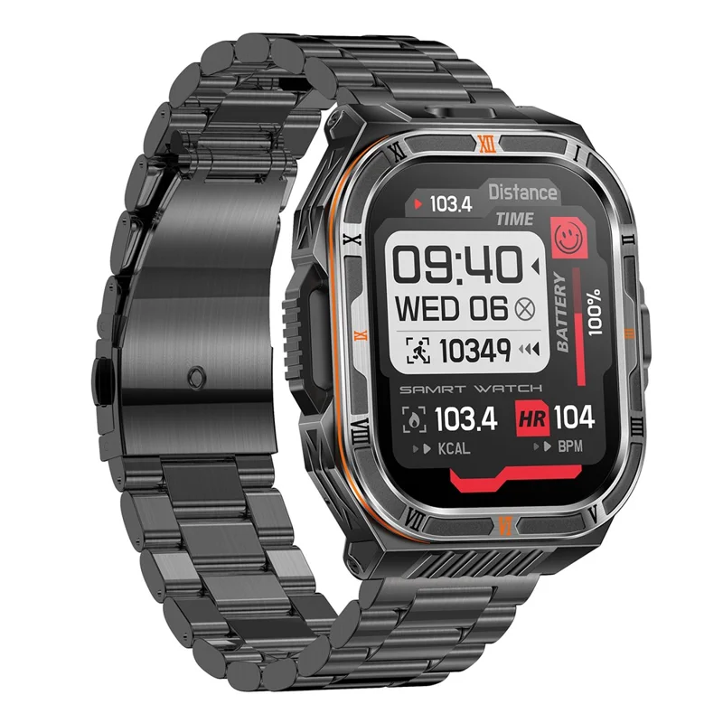 HT38 2.01 Inch IPS Screen Smart Watch for Outdoor Sports IP68 Waterproof Health Monitor Bluetooth-compatible Calling Wristwatch, Steel Strap
