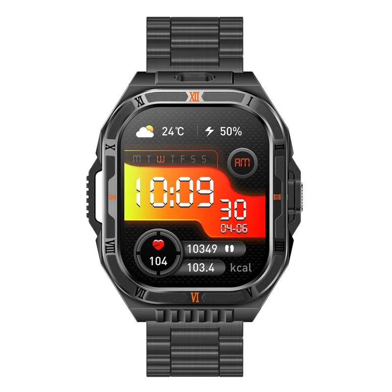 HT38 2.01 Inch IPS Screen Smart Watch for Outdoor Sports IP68 Waterproof Health Monitor Bluetooth-compatible Calling Wristwatch, Steel Strap