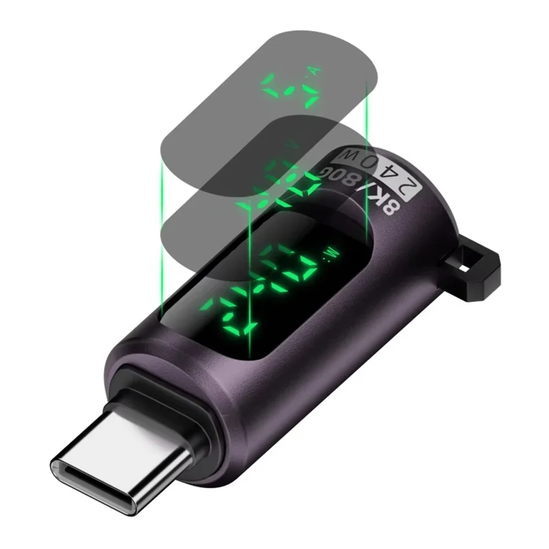 PD 240W USB-C-Adapter mit Digitalanzeige, männlich Typ-C auf weiblich Typ-C, OTG-Connector – Lila