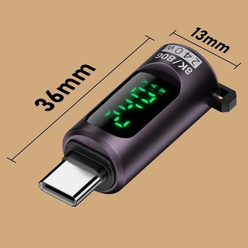 PD 240W USB-C-Adapter mit Digitalanzeige, männlich Typ-C auf weiblich Typ-C, OTG-Connector – Lila