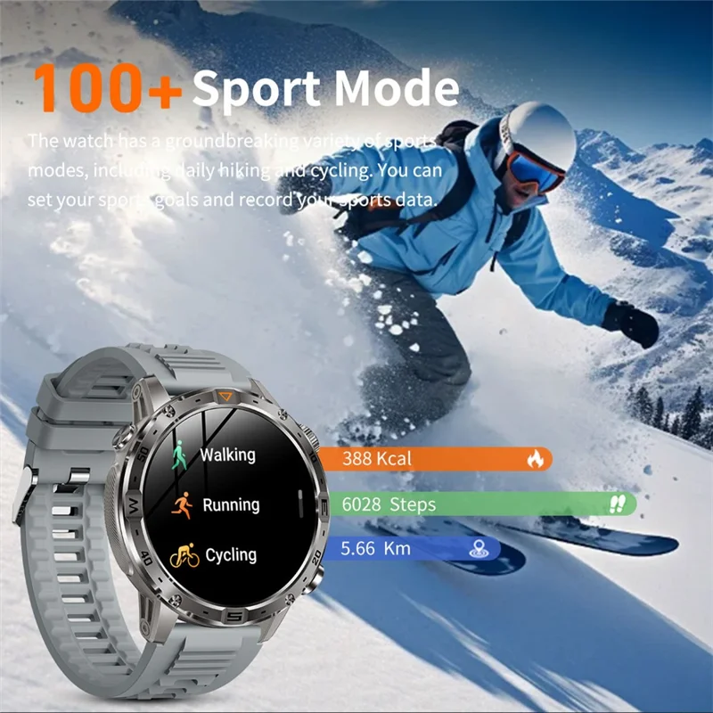 AK91 1.7 Inch HD Screen Smart Watch Bluetooth-compatible Calling Outdoor Sports Watch with Pedometer Flashlight - Black