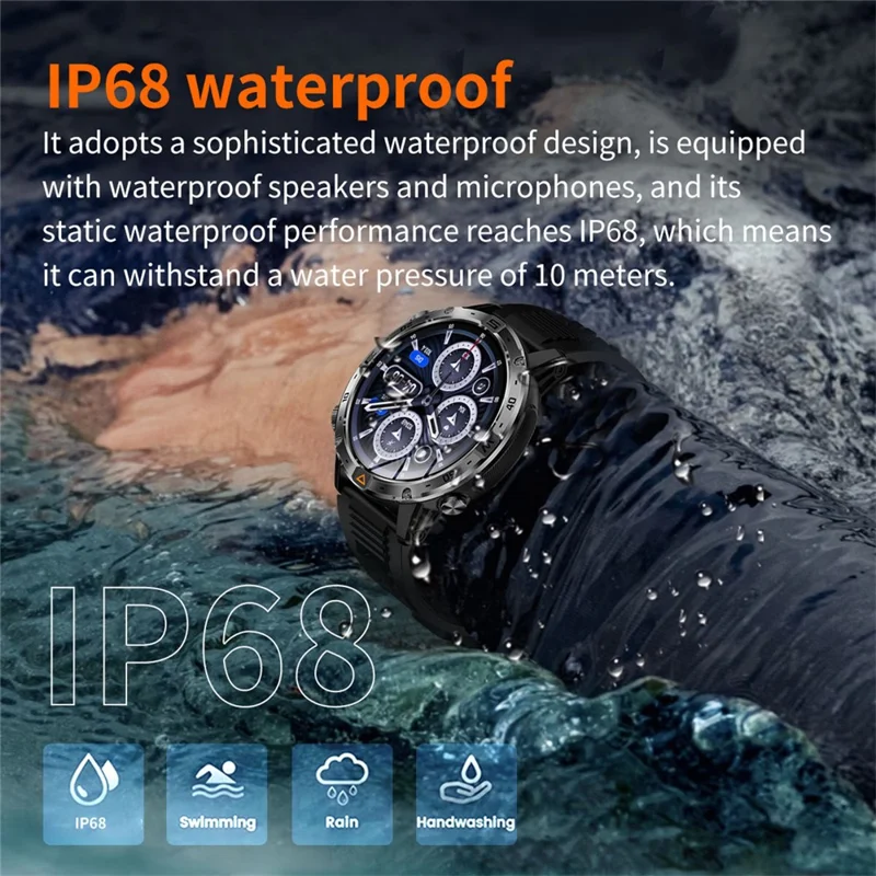 AK91 1.7 Inch HD Screen Smart Watch Bluetooth-compatible Calling Outdoor Sports Watch with Pedometer Flashlight - Black
