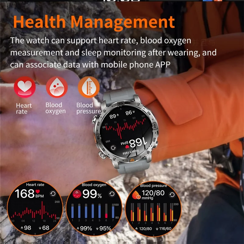 AK91 1.7 Inch HD Screen Smart Watch Bluetooth-compatible Calling Outdoor Sports Watch with Pedometer Flashlight - Black