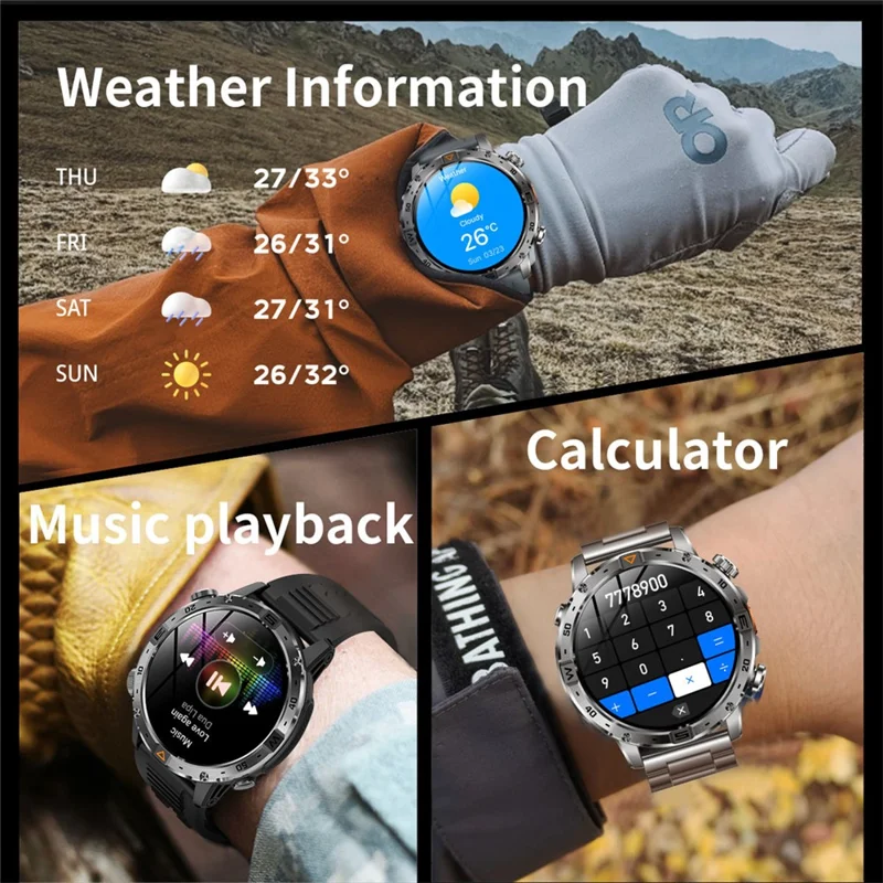 AK91 1.7 Inch HD Screen Smart Watch Bluetooth-compatible Calling Outdoor Sports Watch with Pedometer Flashlight - Black