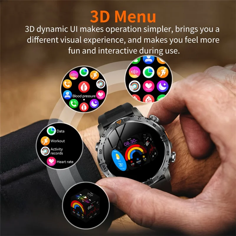 AK91 1.7 Inch HD Screen Smart Watch Bluetooth-compatible Calling Outdoor Sports Watch with Pedometer Flashlight - Black