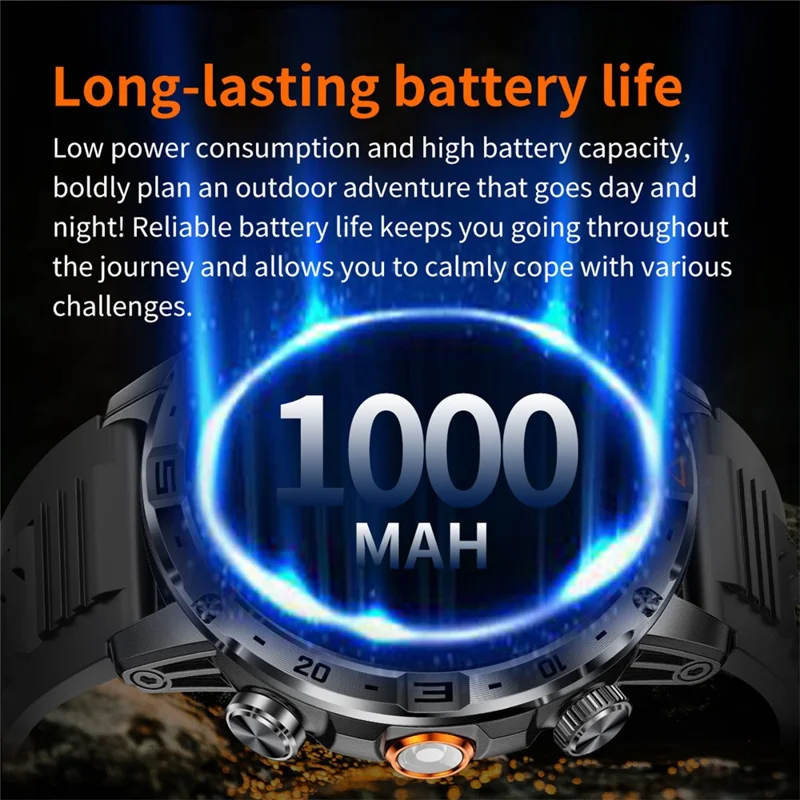 AK91 1.7 Inch HD Screen Smart Watch Bluetooth-compatible Calling Outdoor Sports Watch with Pedometer Flashlight - Black
