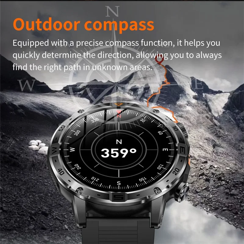 AK91 1.7 Inch HD Screen Smart Watch Bluetooth-compatible Calling Outdoor Sports Watch with Pedometer Flashlight - Black
