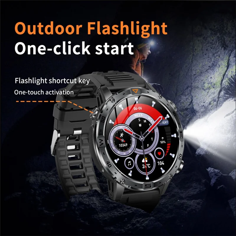 AK91 1.7 Inch HD Screen Smart Watch Bluetooth-compatible Calling Outdoor Sports Watch with Pedometer Flashlight - Black