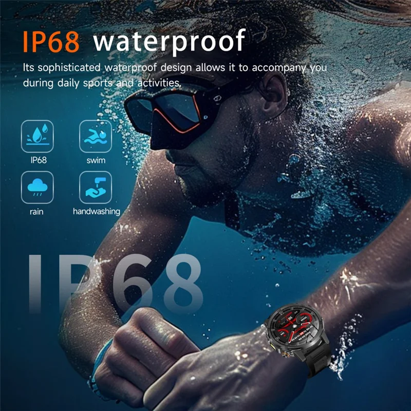 AK95 Multi-Functional Smart Watch Bluetooth-Compatible IP68 Waterproof Sports Watch with Heart Rate Monitor - Black + Silicone Strap