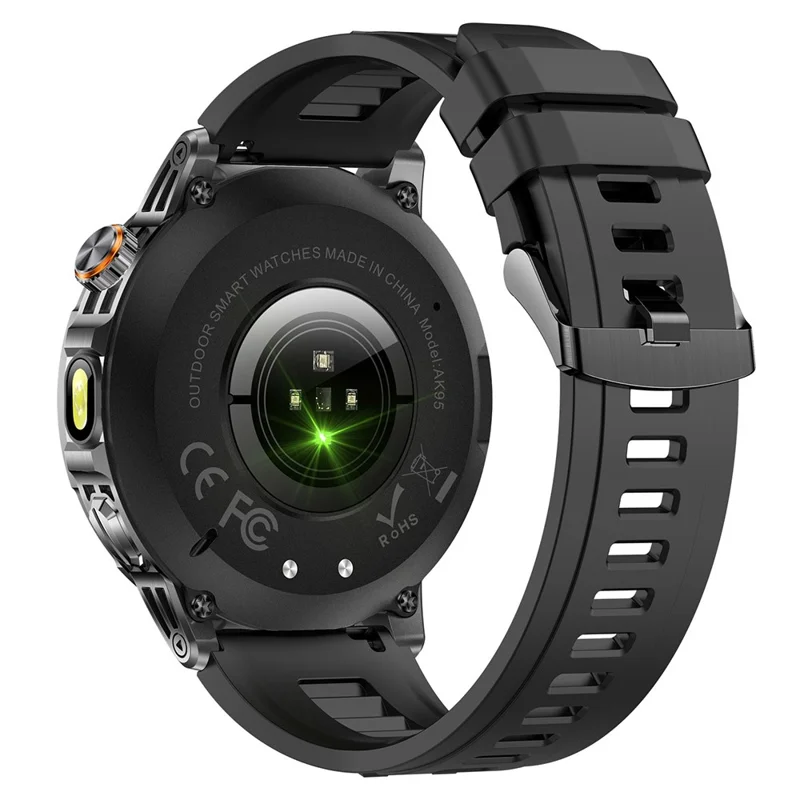 AK95 Multi-Functional Smart Watch Bluetooth-Compatible IP68 Waterproof Sports Watch with Heart Rate Monitor - Black + Silicone Strap