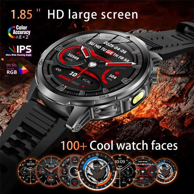 AK95 Multi-Functional Smart Watch Bluetooth-Compatible IP68 Waterproof Sports Watch with Heart Rate Monitor - Black + Silicone Strap