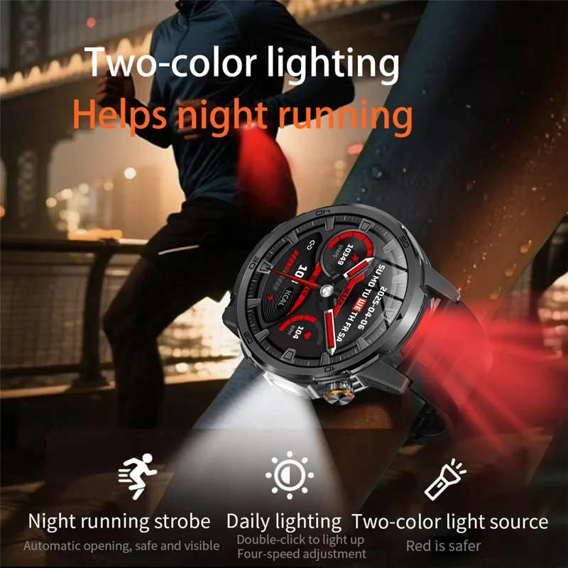AK95 Multi-Functional Smart Watch Bluetooth-Compatible IP68 Waterproof Sports Watch with Heart Rate Monitor - Black + Silicone Strap