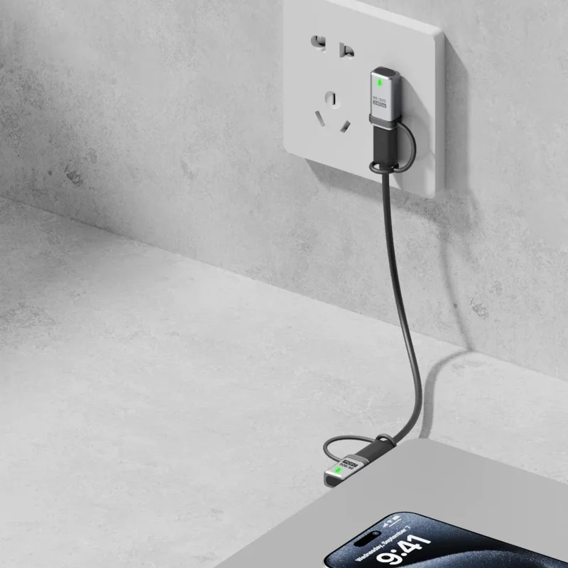 Angled Male to Female PD 240W Type-C Adapter Aluminum Alloy 120Gbps Data Transfer Converter Plug with Lanyard - Silver