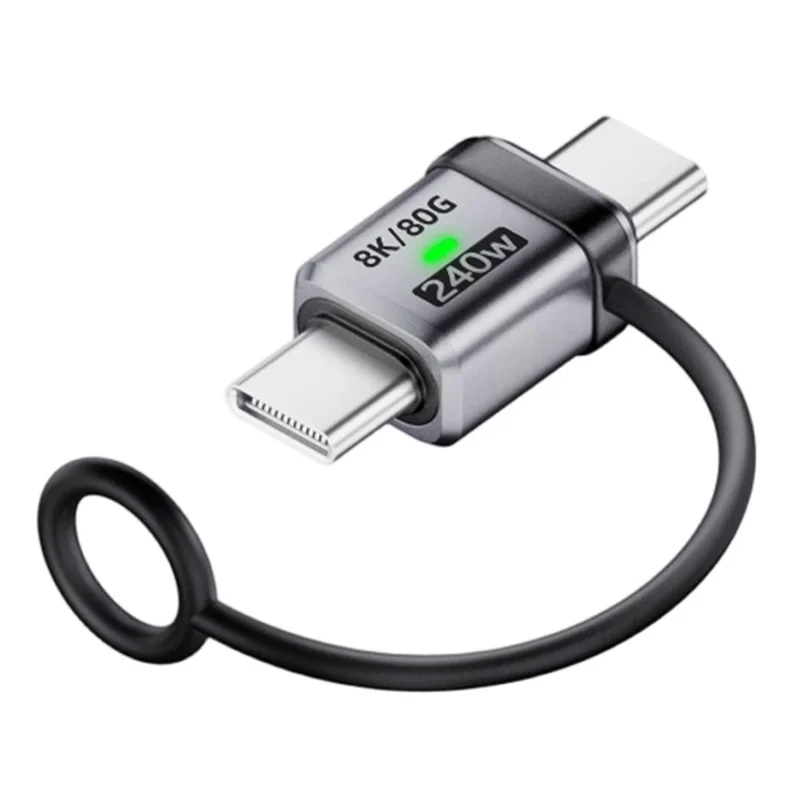 Male to Male PD 240W Type-C Adapter Aluminum Alloy 120Gbps Data Transfer Converter Plug with Lanyard - Silver
