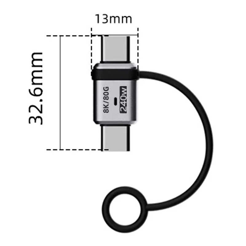 Male to Male PD 240W Type-C Adapter Aluminum Alloy 120Gbps Data Transfer Converter Plug with Lanyard - Silver