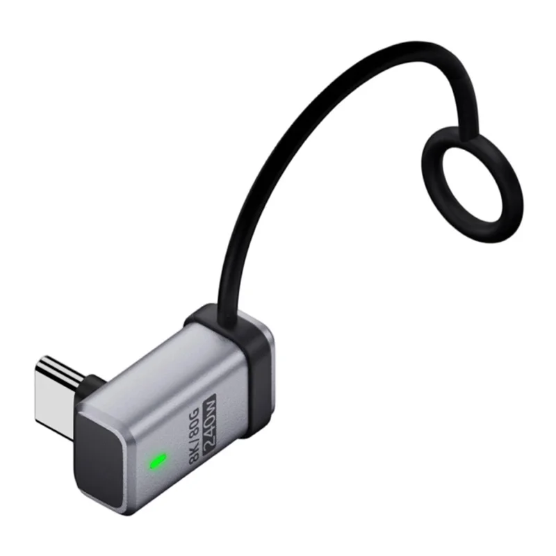 3D Bending Male to Female PD 240W Type-C Adapter Aluminum Alloy 120Gbps Data Transfer Converter Plug with Lanyard - Silver