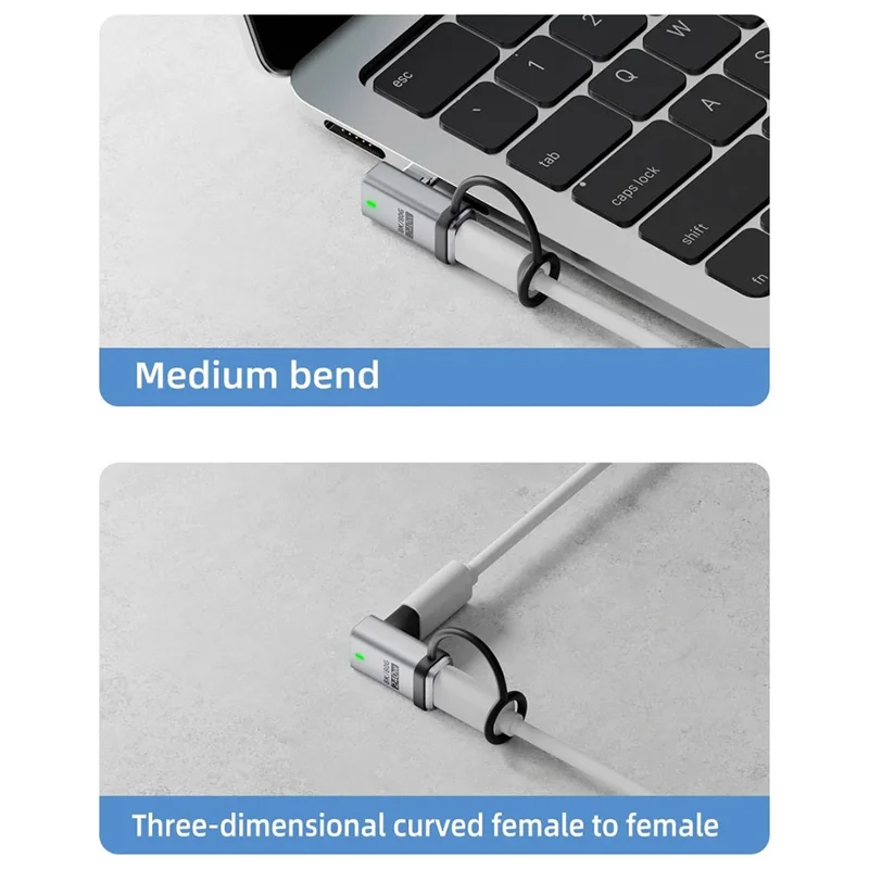 3D Bending Male to Female PD 240W Type-C Adapter Aluminum Alloy 120Gbps Data Transfer Converter Plug with Lanyard - Silver
