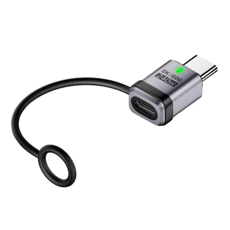 240W Type-C Adapter Aluminiumlegierung Stecker auf Buchse USB-C Konverter mit Lanyard / 120Gbps Datenübertragung / 16K Displayunterstützung - Silber