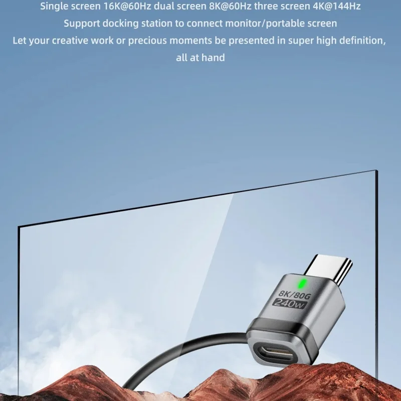 240W Type-C Adapter Aluminiumlegierung Stecker auf Buchse USB-C Konverter mit Lanyard / 120Gbps Datenübertragung / 16K Displayunterstützung - Silber