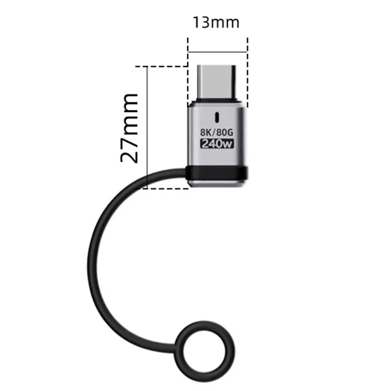 240W Type-C Adapter Aluminiumlegierung Stecker auf Buchse USB-C Konverter mit Lanyard / 120Gbps Datenübertragung / 16K Displayunterstützung - Silber