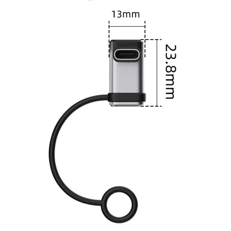 240W Type-C Adapter Aluminum Alloy Angled Female to Female USB-C Converter with Lanyard  /  120Gbps Data Transfer  /  16K Display Support - Silver