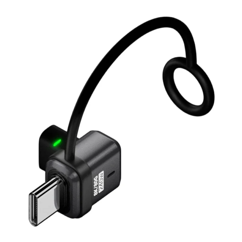 240W Type-C Adapter Angled Female to Male USB-C Converter Aluminum Alloy with Lanyard / 120Gbps Data Transfer / 16K Display Support - Black